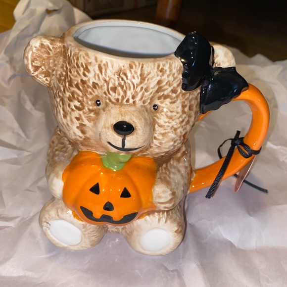 Teddy Bear Pumpkin Mug Girl Jack o’lantern Figural Ceramic Coffee Mug NWT - Picture 1 of 13
